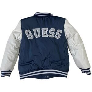 Guess Varsity Jacket Size 7 Kids Blue White Letterman